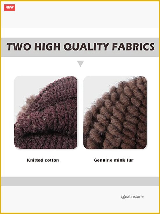 Genuine Mink Fur Knit Hat with Visor Warm Winter Ski Beanie main image 7